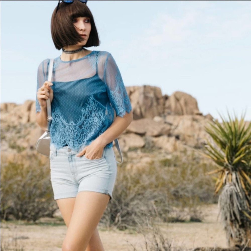 H&M Coachella blue lace sheer festival top size 4